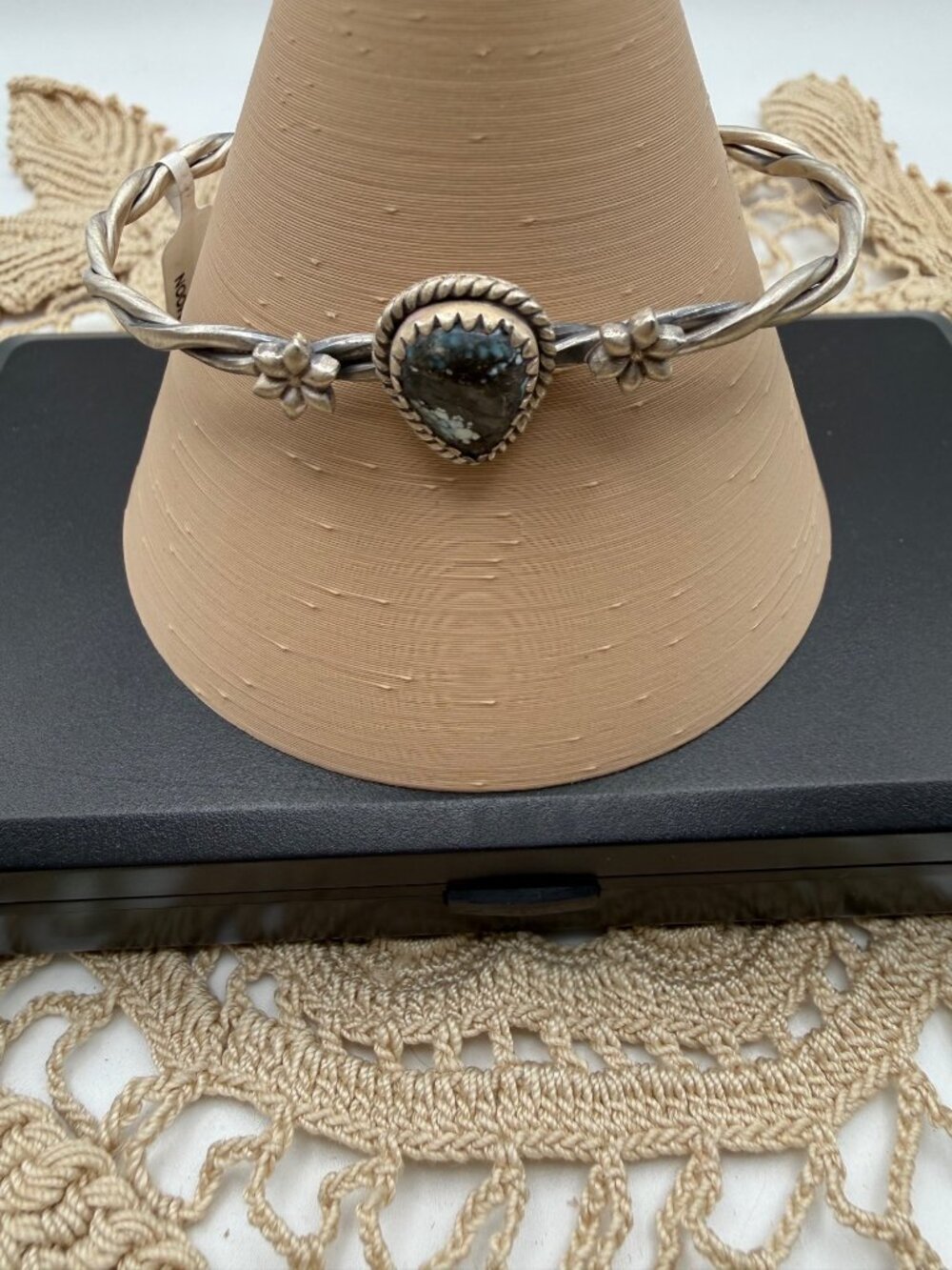 Artisan Blue Moon Sterling Silver Twisted Cuff Bracelet Floral Accents Southwest